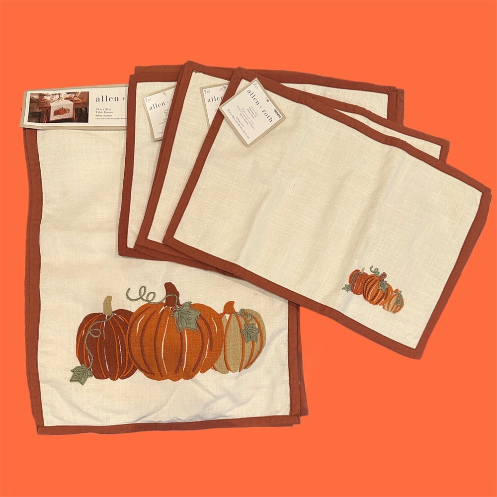 [ 2 FOR $40 ] 🍁 FALL PUMPKIN TABLE RUNNER + 6 PUMPKIN PLACEMATS 🍂